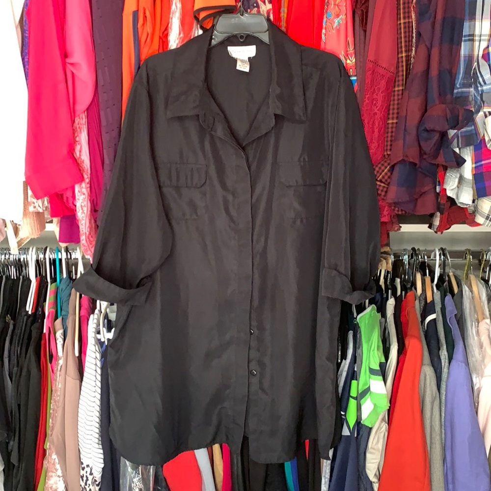 Black silky tunic shirt dress